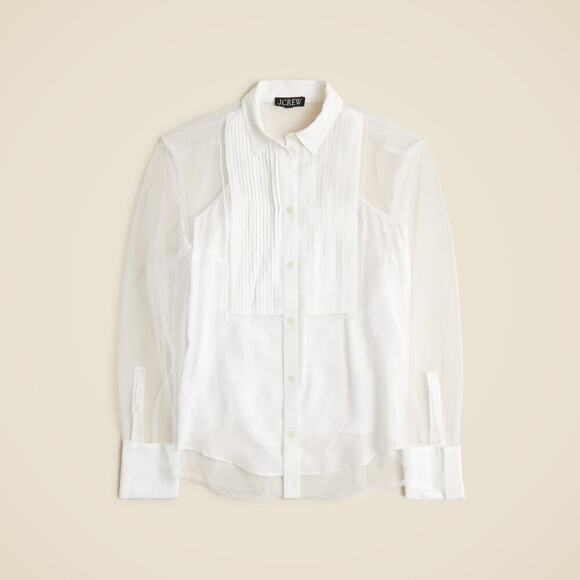 J. Crew Collection Tuxedo Button-Up Shirt with Sheer Sleeves White Size 14 NWT - Picture 1 of 13